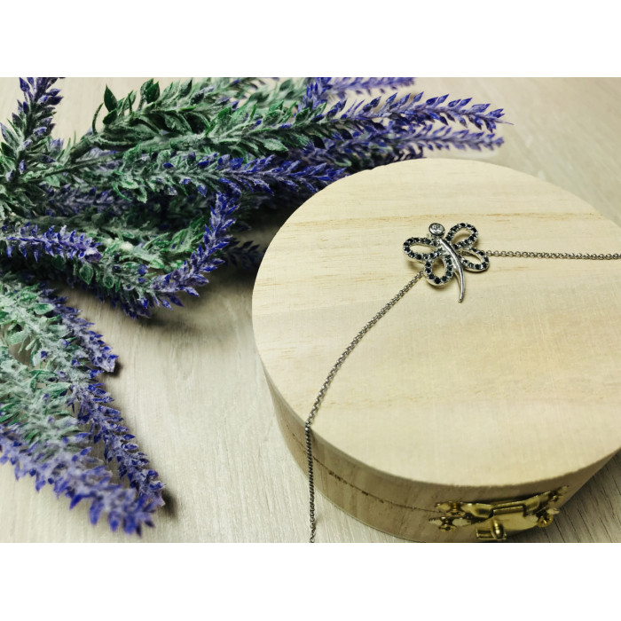 Sky Jewelry Серебряная цепочка с кулоном бабочка ( камни черная Шпинель )