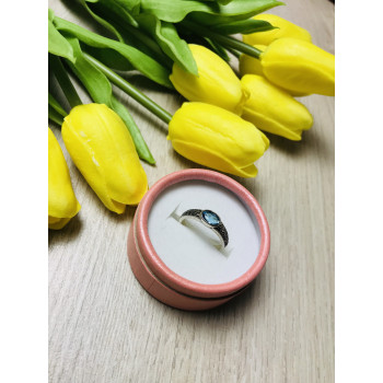 Sky Jewelry Серебряное кольцо с камнем голубая Шпинель и черный кварцем