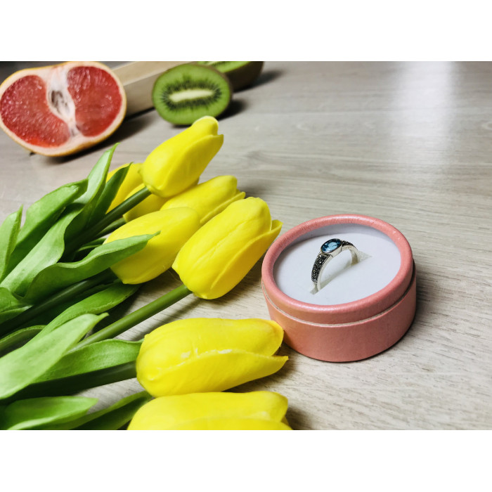 Sky Jewelry Серебряное кольцо с камнем голубая Шпинель и черный кварцем