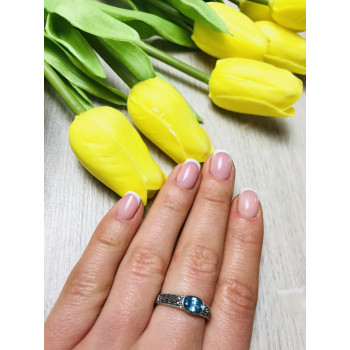 Sky Jewelry Серебряное кольцо с камнем голубая Шпинель и черный кварцем