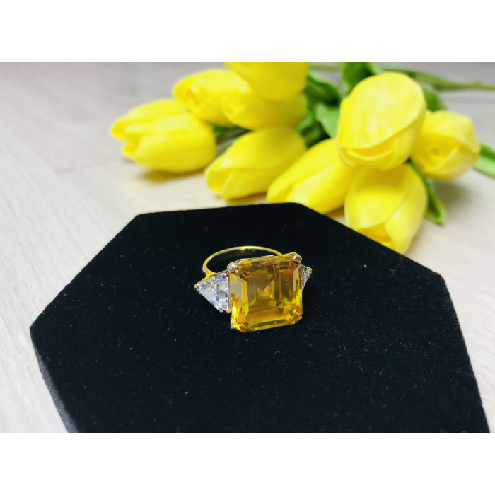 Sky Jewelry Серебряное кольцо в позолоте с желтым фианитом