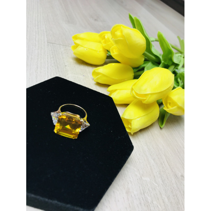 Sky Jewelry Серебряное кольцо в позолоте с желтым фианитом