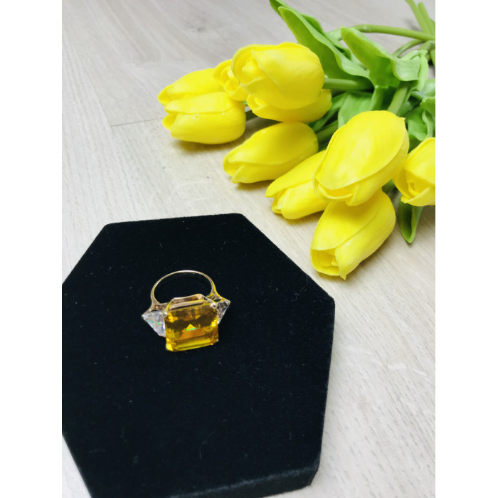 Sky Jewelry Серебряное кольцо в позолоте с желтым фианитом