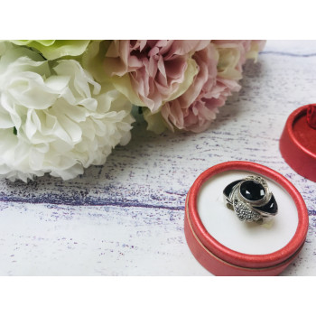 Sky Jewelry Серебряное кольцо с маленькими камнями Морион (кварц)