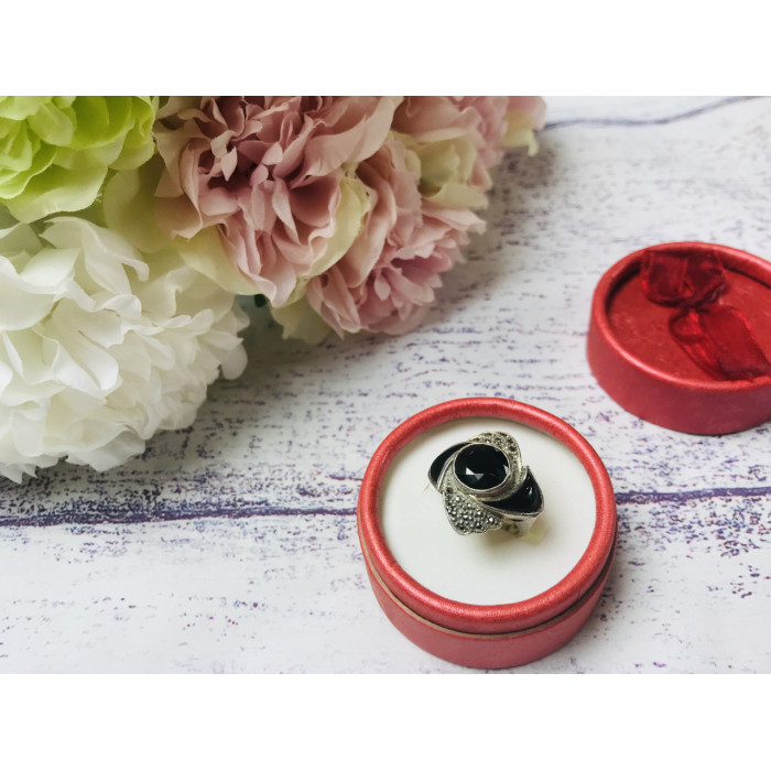 Sky Jewelry Серебряное кольцо с маленькими камнями Морион (кварц)