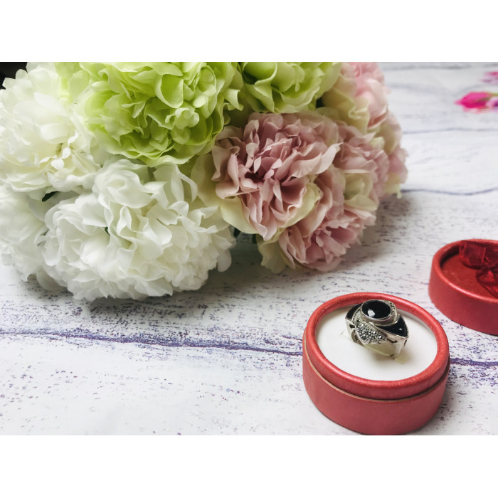 Sky Jewelry Серебряное кольцо с маленькими камнями Морион (кварц)