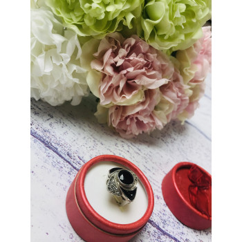 Sky Jewelry Серебряное кольцо с маленькими камнями Морион (кварц)