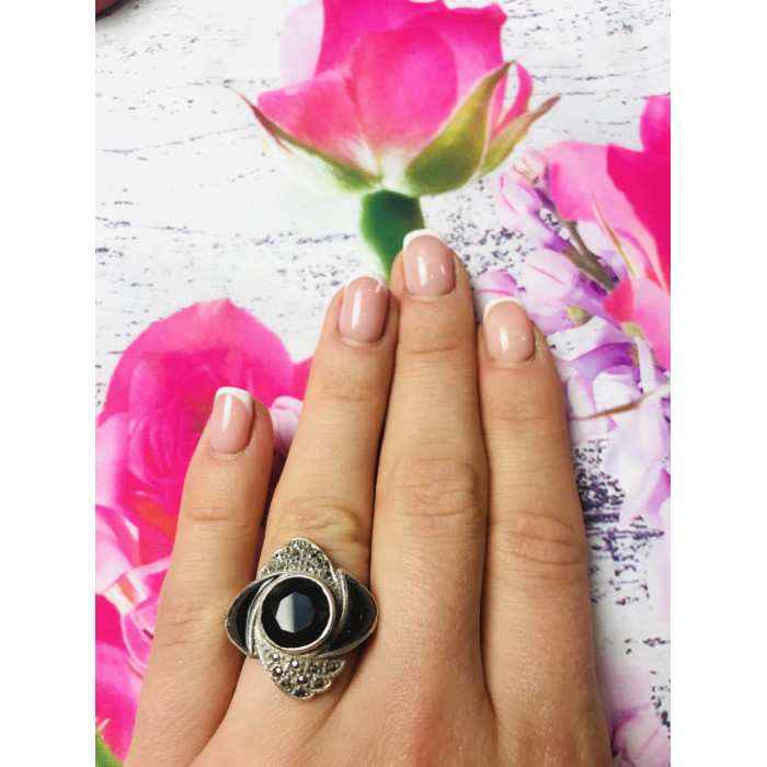 Sky Jewelry Серебряное кольцо с маленькими камнями Морион (кварц)