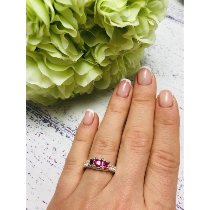 Sky Jewelry Серебряное кольцо с камнями розовая Шпинель