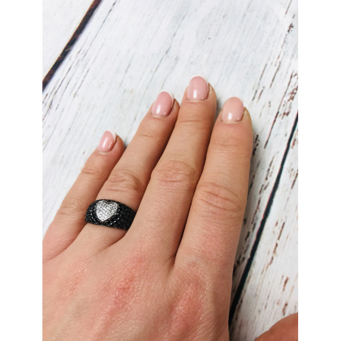 Sky Jewelry Серебряное кольцо с белым камнем Гошенит (берилл) и черная Шпинель