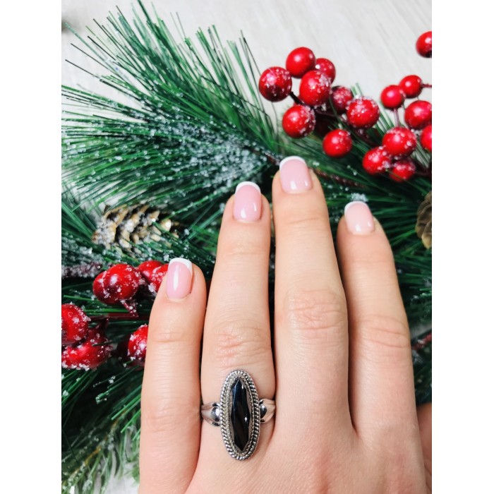 Sky Jewelry Серебряное кольцо с черным Турмалином ( Шерл )