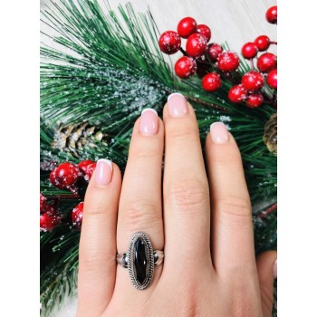 Sky Jewelry Серебряное кольцо с черным Турмалином ( Шерл )