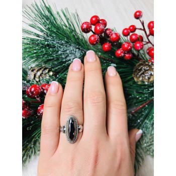 Sky Jewelry Серебряное кольцо с черным Турмалином ( Шерл )