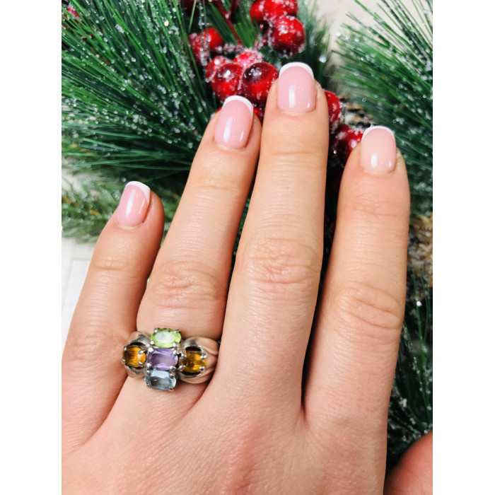 Sky Jewelry Серебряное кольцо с натуральными камнями
