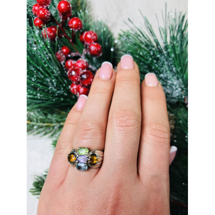 Sky Jewelry Серебряное кольцо с натуральными камнями