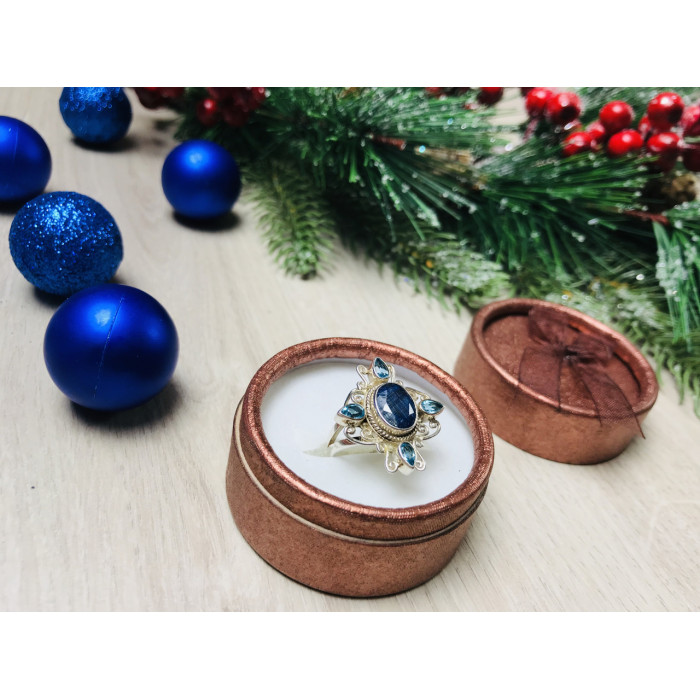 Sky Jewelry Серебряное кольцо с Шпинелью и аквамарином