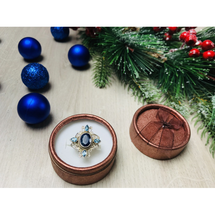 Sky Jewelry Серебряное кольцо с Шпинелью и аквамарином