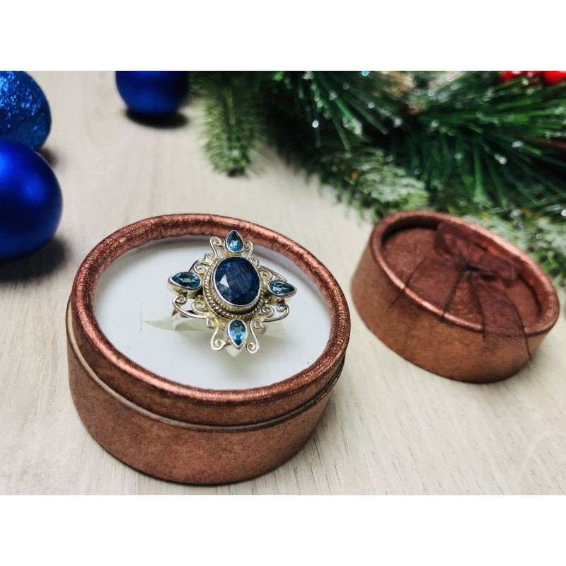 Sky Jewelry Серебряное кольцо с Шпинелью и аквамарином
