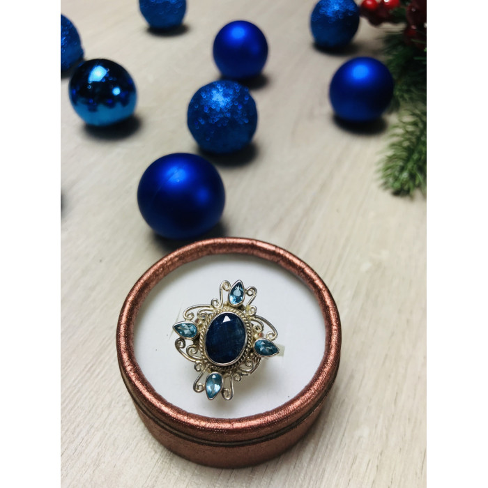 Sky Jewelry Серебряное кольцо с Шпинелью и аквамарином
