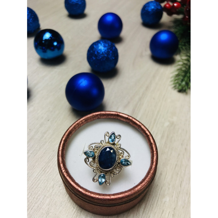 Sky Jewelry Серебряное кольцо с Шпинелью и аквамарином