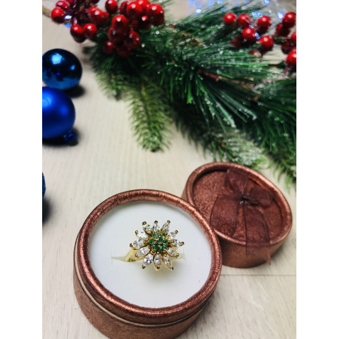 Sky Jewelry Серебряное кольцо в позолоте с изумрудом и фианитами