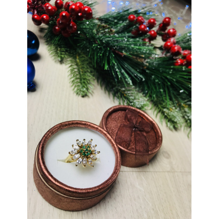 Sky Jewelry Серебряное кольцо в позолоте с изумрудом и фианитами