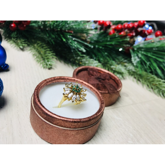 Sky Jewelry Серебряное кольцо в позолоте с изумрудом и фианитами