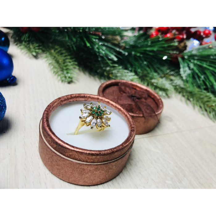 Sky Jewelry Серебряное кольцо в позолоте с изумрудом и фианитами