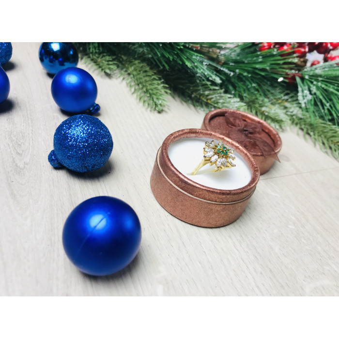 Sky Jewelry Серебряное кольцо в позолоте с изумрудом и фианитами