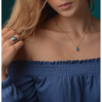 Sky Jewelry Золотая цепочка 585 проба с кулоном камень Голубая Шпинель