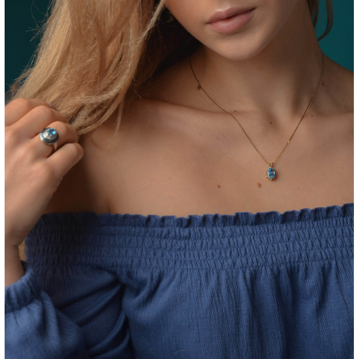 Sky Jewelry Золотая цепочка 585 проба с кулоном камень Голубая Шпинель