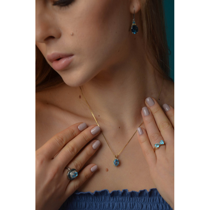 Sky Jewelry Золотая цепочка 585 проба с кулоном камень Голубая Шпинель