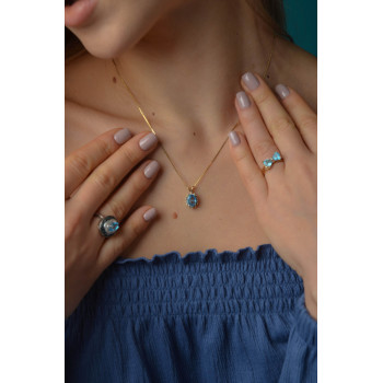 Sky Jewelry Золотая цепочка 585 проба с кулоном камень Голубая Шпинель