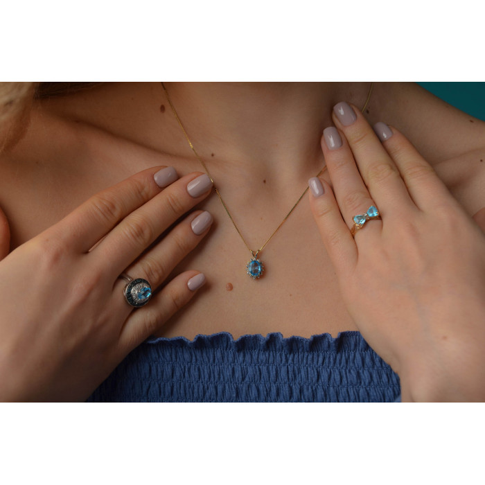 Sky Jewelry Золотая цепочка 585 проба с кулоном камень Голубая Шпинель