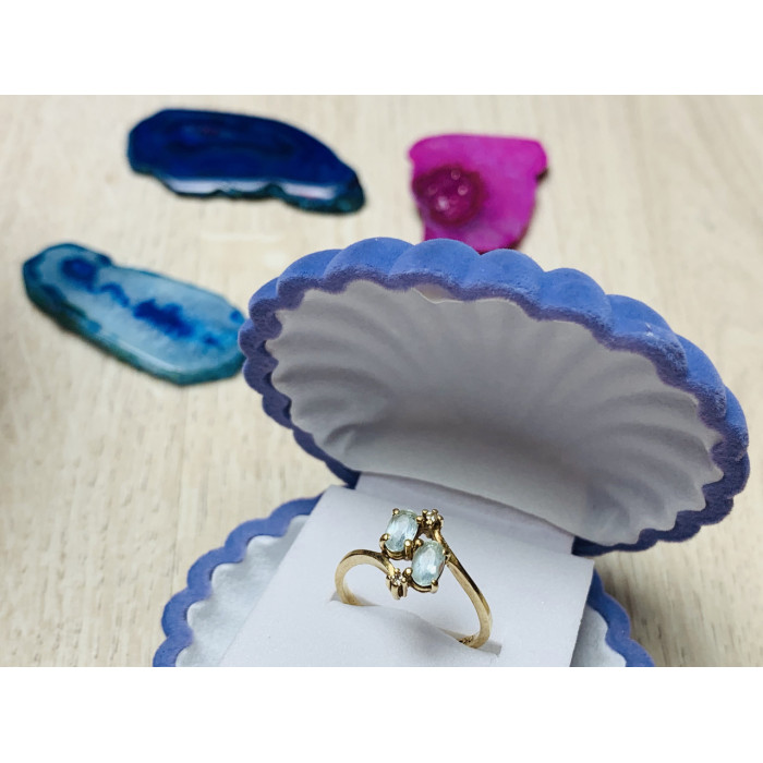 Sky Jewelry Золотое кольцо 10К ( 417 проба ) с голубым аквамарином и бриллиантами