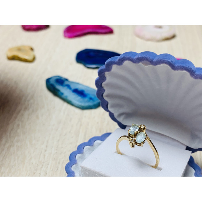 Sky Jewelry Золотое кольцо 10К ( 417 проба ) с голубым аквамарином и бриллиантами