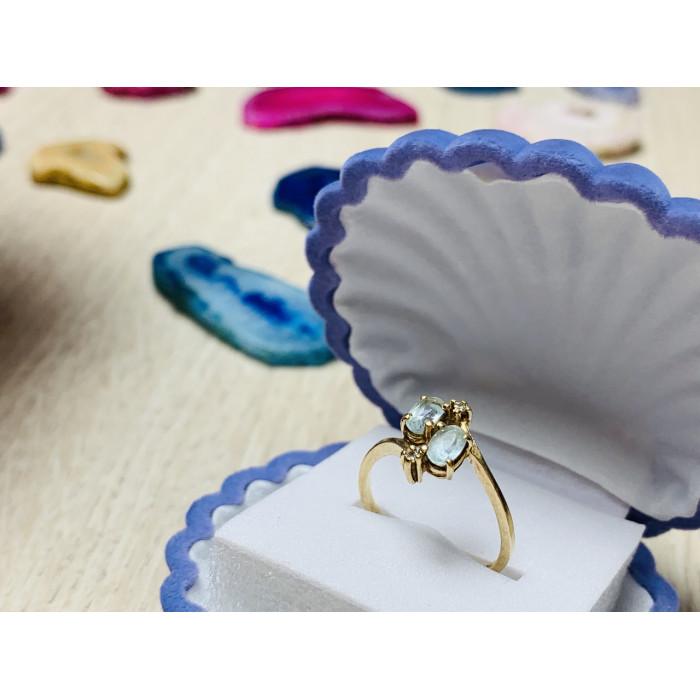 Sky Jewelry Золотое кольцо 10К ( 417 проба ) с голубым аквамарином и бриллиантами