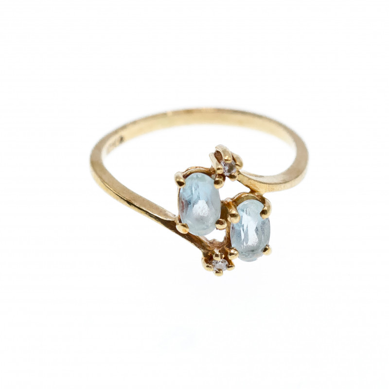 Sky Jewelry Золотое кольцо 10К ( 417 проба ) с голубым аквамарином и бриллиантами