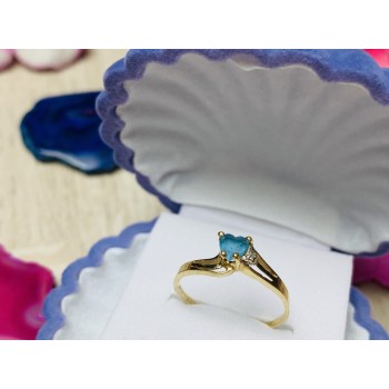 Sky Jewelry Золотое кольцо 10К (417 проба) с Голубой Шпинелью и бриллиантом