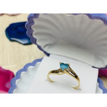 Sky Jewelry Золотое кольцо 10К (417 проба) с Голубой Шпинелью и бриллиантом