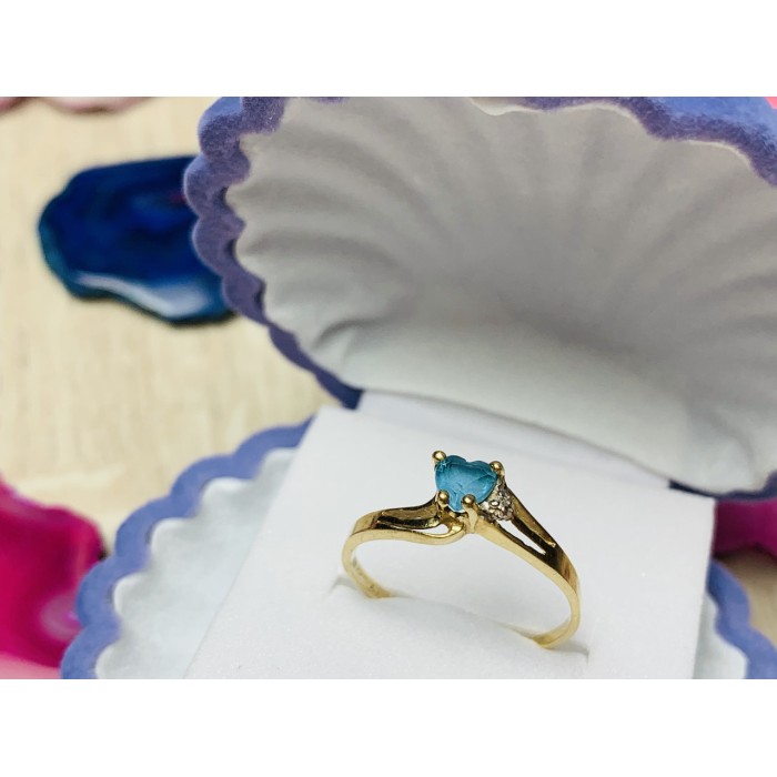 Sky Jewelry Золотое кольцо 10К (417 проба) с Голубой Шпинелью и бриллиантом