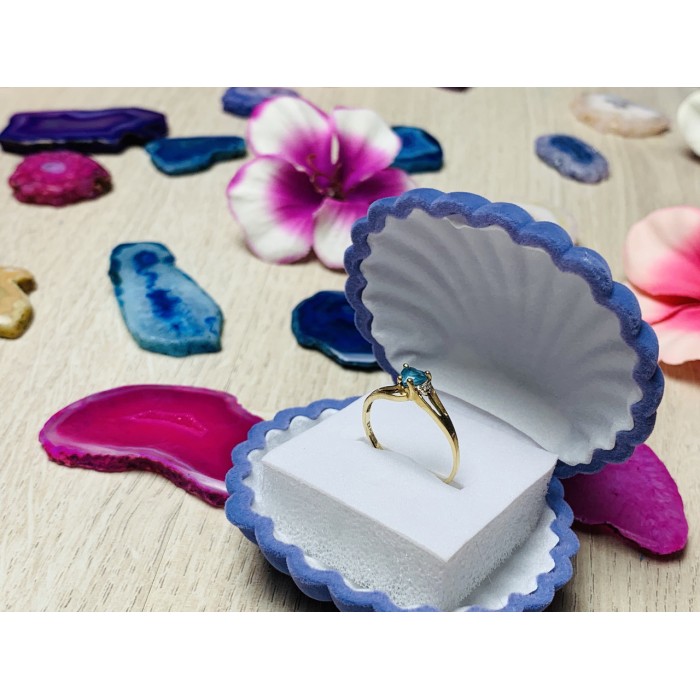 Sky Jewelry Золотое кольцо 10К (417 проба) с Голубой Шпинелью и бриллиантом