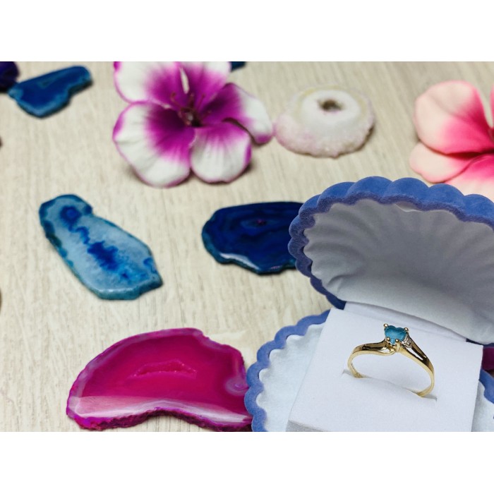 Sky Jewelry Золотое кольцо 10К (417 проба) с Голубой Шпинелью и бриллиантом