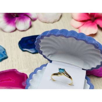 Sky Jewelry Золотое кольцо 10К (417 проба) с Голубой Шпинелью и бриллиантом