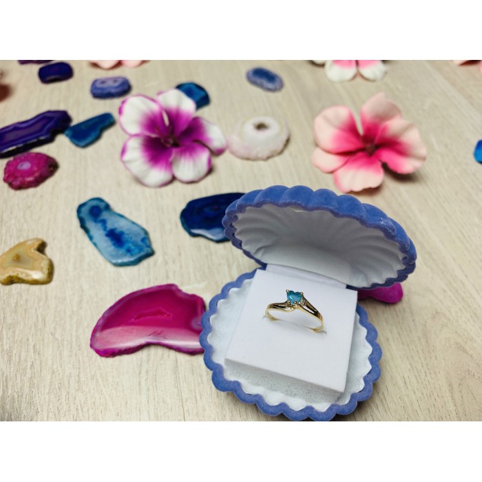 Sky Jewelry Золотое кольцо 10К (417 проба) с Голубой Шпинелью и бриллиантом