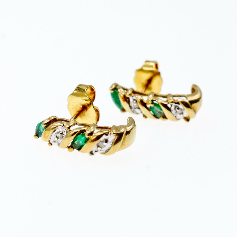 Sky Jewelry Золотые серьги 10К (417 проба ) с изумрудом и бриллиантами