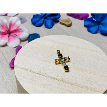 Sky Jewelry Серебряный кулон-крестик  в позолоте с натуральными камнями