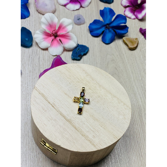 Sky Jewelry Серебряный кулон-крестик  в позолоте с натуральными камнями