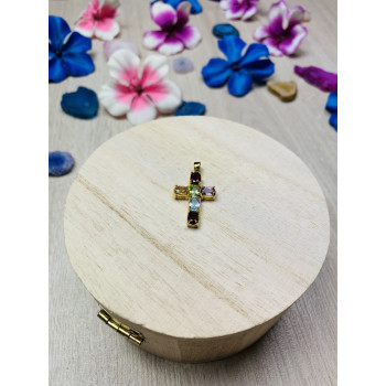 Sky Jewelry Серебряный кулон-крестик  в позолоте с натуральными камнями