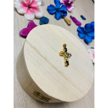 Sky Jewelry Серебряный кулон-крестик  в позолоте с натуральными камнями